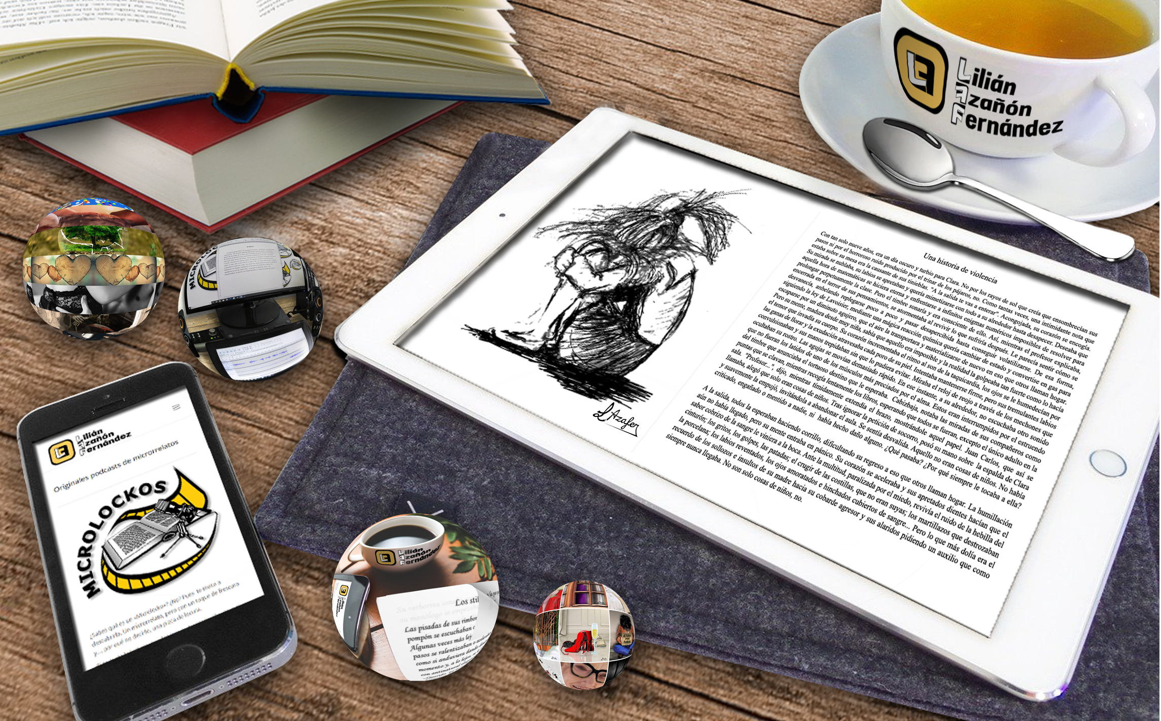 PaginaInicioUltima3 Imagen de la página de inicio, donde se muestra parte de dos libros, un móvil, una tablet y una taza con el logotipo de esta página